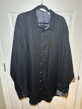 Robert Graham Men’s Black Textured Long Sleeve Shirt Contrast Trim 3XLT Tall